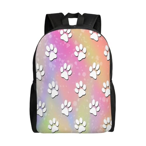 Rainbow Paw Print Pattern Backpack Simple Leisure Travel Backpack Outgoing Daypack 16 inch