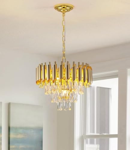 Image of TRIXY Rotating Crystals Chandelier Ceiling Light for Home & Decor | Color Changing LED | 360 Rotatable Crystals | Bluetooth Speaker | Remote Controlled | 2-Tier K9 Crystals, 300MM Gold Chandelier