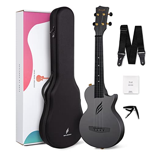 Enya Nova U Ukulele de 23 Pulgadas de Fibra de Carbono para Viaje - Kit para Principiantes (Incluye Lecciones, Funda, Correa, Cejilla y Cuerdas) -Negro