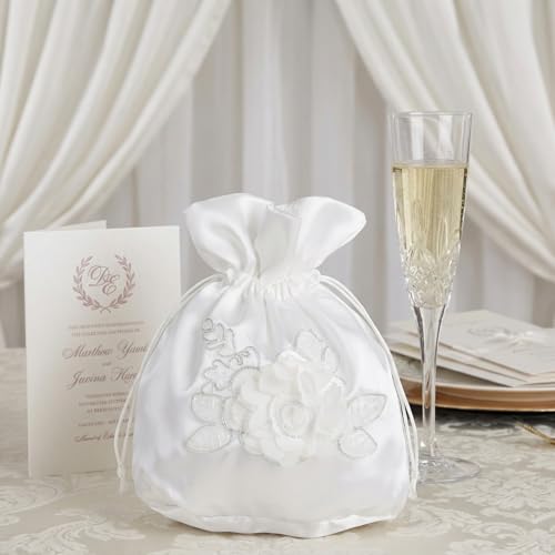 Bolso de novia satinado con encaje floral y cierre de cuerda miniatura 2