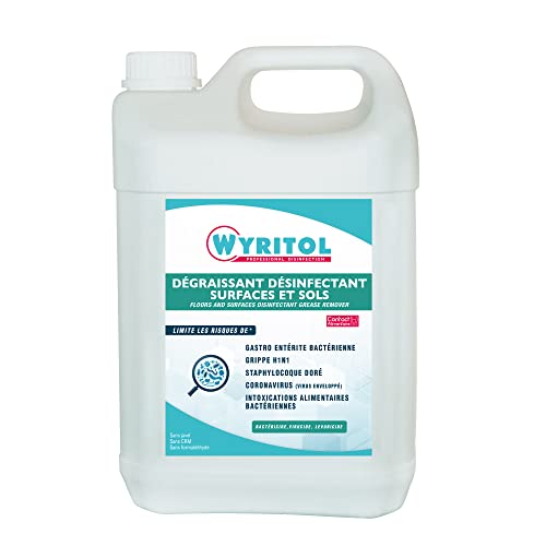 WYRITOL - Dégraissant désinfectant surfaces et sols - Bactéricide, virucide et levuricide - Sans javel - Contact alimentaire - 5L - Fabrication française