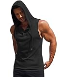 COOFANDY Men's Sleeveless Gym Hoodies Muscle Hooded Tank Tops Bodybuilding Workout Cut Off T Shirt Black