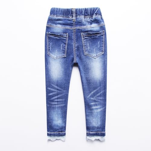 Girls Stretch Jeans with Machine-Secured Pearls, Lace Trim Bow & Elastic Waist for Ages 4-134