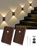 Rechargeable Motion Sensor Wall Sconce Set of 2 – 5000mAh Wireless Battery Operated Wall Light Indoor, 3 Colors Up/Down Lighting Magnetic Night Light with Remote Control for Bedroom, Hallway (Walnut)