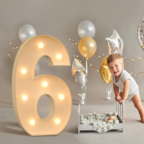 Marquee Light Up Numbers 6 for Birthday Party Decoration, Warm Light DIY Pre-Cut Frame Foam Board for Weddings, Baby Anniversaries, 70cm/2.3ft