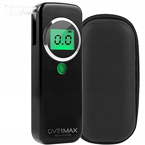 OVERMAX OV AD-02 Digital Alkoholtest, Breathalyzer, Kalibrering av sensor innan du skickar, Noggrannhet till 0.08‰, Svarstid 5s, Alarm röd och grön display LCD och Ljudaviseringar, 2 Munstycken