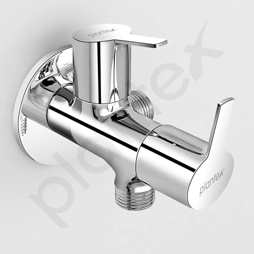 Image of Plantex Angle Valve 2 in 1 /Two Way Angle Cock Tap with Brass Spindle and Wall Flange /Angle Valve for Bathroom-(Chrome)