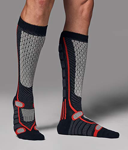 Tsla Men And Women Winter Ski Socks, Calf Compression Snowboard Socks, Warm Thermal Socks For Cold Weather, 2Pairs Black/Orange, Large #TOP3