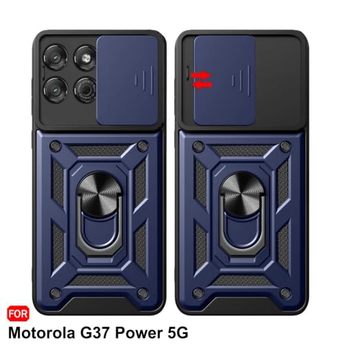 Image of TheGiftKart Tough Armor Bumper Back Cover Case for Motorola Moto G37 Power 5G | Kickstand & Ring Holder | 360 Degree Protection Cover Case for Moto G37 Power 5G (PC & TPU, Sliding Camera Cover, Blue)