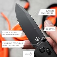BÖKER PLUS® Kihon DC All Black - Taschenmesser mit D2 Droppoint Klinge schwarz - Einhand EDC Klappmesser mit Crossbar-Lock - Outdoormesser mit Daumenpin & Clip - 1 Hand Messer mit Nylon Griff schwarz – Ansicht 3
