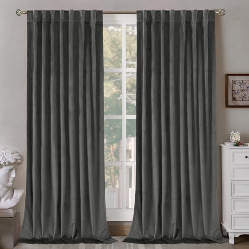 BGment Grey Velvet Blackout Curtains for Living Room, 84 inches