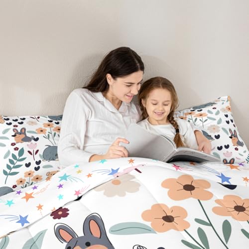 Image of Feelyou Cartoon Dog Comforter Set Toddler Size, Puppy Dog Bedding Set for Kids Boys Girls Dogs and Flowers Bedding Set Botanical Plant Duvet Set Durable Quilt Set