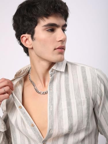 Image of Olive & White Broad Striped Texture Shirt