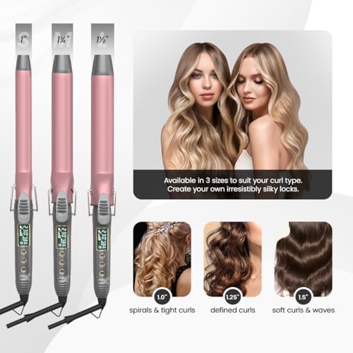 Curling Iron 1 inch with Ceramic Coating, Large Barrel Curling Wand for Long Hair, Hair Curler with