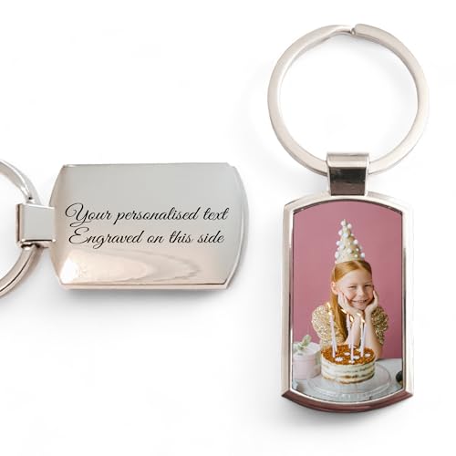 Personalised Photo Keyring Engraved Custom Text Gift for Grandad Mum Dad Women Birthdays Fathers Day Mothers Day Christmas Valentines Day (With Your Text)
