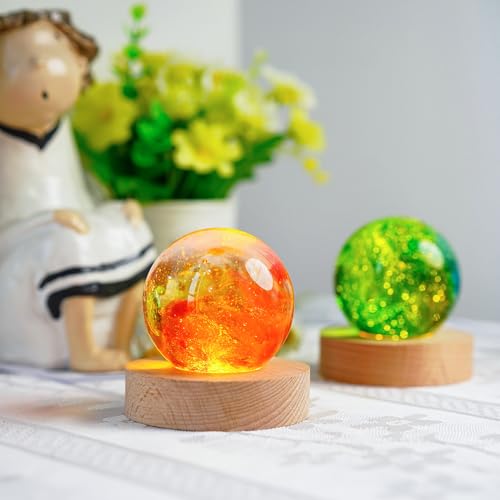 Image of ZEERSHEE 2Pcs Led Wood Display Stand for 3D Crystal Glass 2.7in Resin Art Light Wooden Lamp Base for Crystals LED Round Display Pedestal