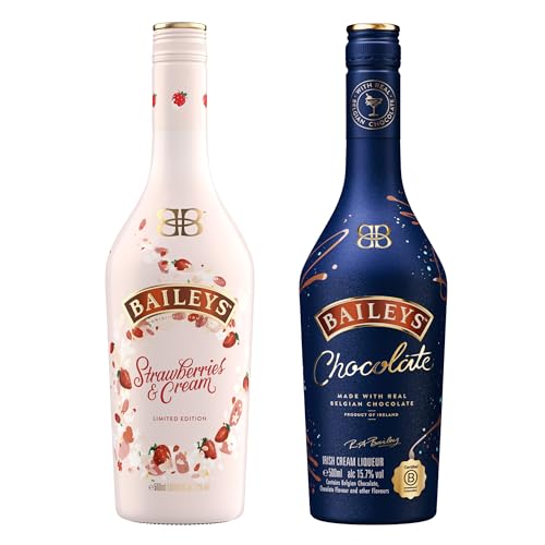 Baileys Strawberries & Cream und Baileys Chocolate Bundle, Irish Cream Likör, 17 Prozent vol (500 ml) + 15,7 Prozent vol (500 ml), perfekt für Erdbeer- und Schokoladenfans
