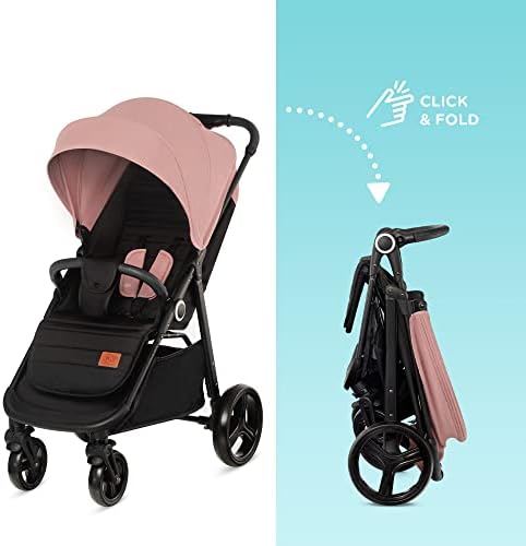 Kinderkraft Grande Plus Stroller Pushchair for Toddlers from Birth to 22 kg, Extra-Large Hood, Lie-Flat Position, Folding with one Hand, Shock Absorption on All Wheels, Pink