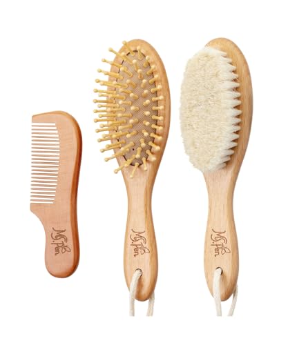 Image of Ms. Pen- Baby Brush and Comb Set, 3Pcs, Wooden, Baby Hair Brush, Cradle Cap Brush, Baby Brush Set for Newborns, Infant Hair Brush, Baby Comb and Brush Set, Newborn Hair Brush, Baby Brushes for Hair