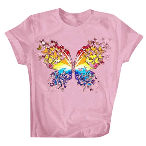 Buy Discount CrazyFashion Women's Casual Loose Round Neck Short Sleeve Letter Butterfly Print Top Bl...