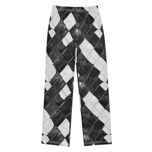 Boys' Pants Black White Snakeskin Checkereds Long Bottoms Jogger Pants Elastic Waist Trousers with Pockets S-XL