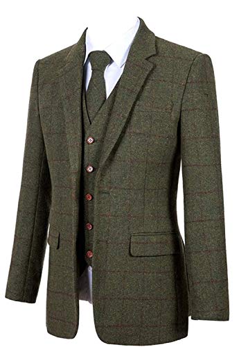 Vintage Classic Wool Blend Men's Plaid Checked Tweed Slim Fit Party Wedding Tuxedo 3 Piece Suits