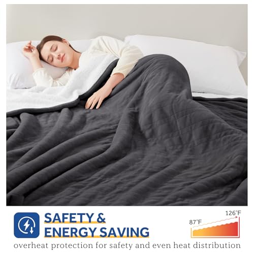 Sealy Cobertor Elétrico King Size, Flanela E Cobertor Aquecido Sherpa Com 10 Níveis De Aquecimento E