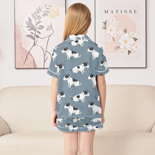 ALAZA Puppy Dog Blue Cartoon Pajamas Satin Pajama Set Short Sleeve Button Down Sleepwear4