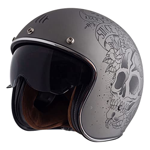 Casco Jet MT Le Mans 2 SV Skull & Roses A2 Plata Mate para tus rutas de verano