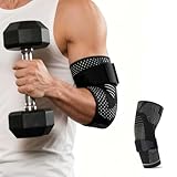 AXIONA ELEMENTS Adjustable Elbow Support Sleeve for Tennis & Basketball, Compression Brace with Strap for Pain Relief, Joint Stabilization & Workout Protection (Black, M)