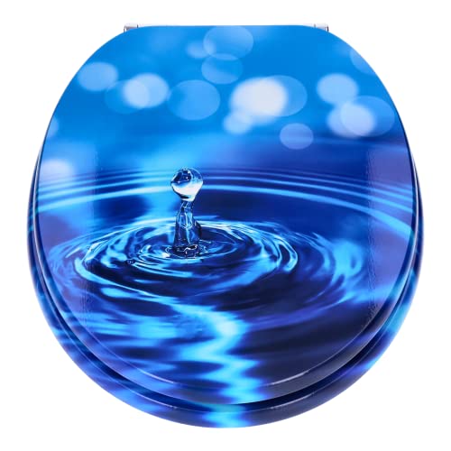 TP WC-Sitz mit Absenk-Automatik und Motiv, Soft-Close-Funktion, Toiletten-Deckel mit Holz-Kern, ovale O-Form, EU-Größe, bis 120 kg, rostfreie Scharniere, einfache Montage, universal passend (Drop)