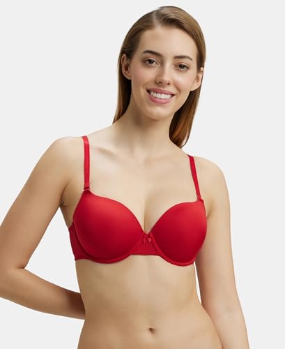 Image of Jockey UL60 Women's Under-Wired Padded Micro Touch Nylon Elastane Stretch Medium Coverage T-Shirt Bra with Detachable Straps