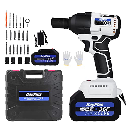 Akku bürstenloser Schlagschrauber und Bohrmaschine mit Doppelfunktion, 420N.m 1/2 Zoll, 2 Stück 6.0AH Akkus…