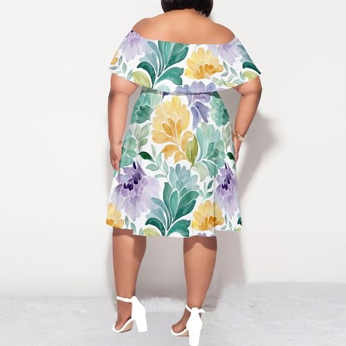 Image of SUZONANA Women's Plus Size Summer Dresses Floral Print Midi Dresses Flowy Sundresses