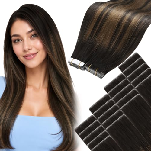 Moresoo Injected Tape in Hair Extensions Brown Blonde Highlights 14 Inch