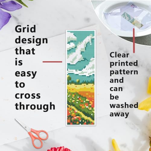 INFUNLY 6pcs Scenery Cross Stitch Bookmark Kit DIY Beach Stamped Embroidery Bookmark Kits 8x2.4 Mountain Needlepoint Bookmark Kit with Instruction Aurora Easy Cross Stitch Kits for Adults Beginners - Image 3
