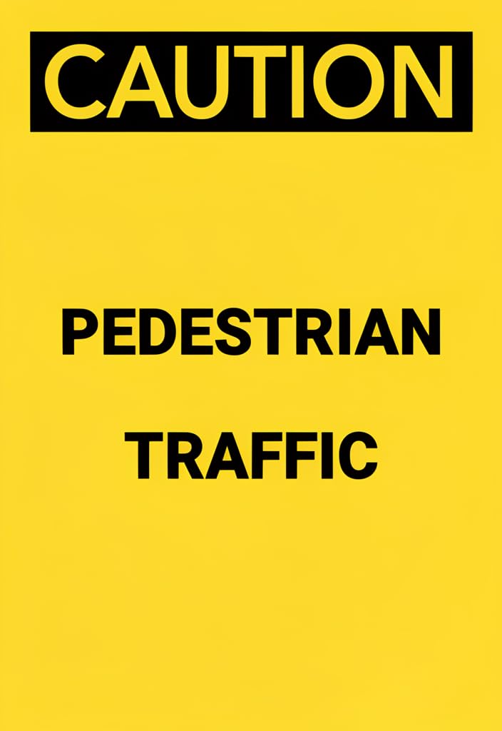 peiyeety CAUTION Pedestrian Traffic Tin Sign 12x8 Inch, Yellow & Black Metal Warning Wall Decor, Rustic Industrial Safety Sign for Garage Workshop Office, Funny Gift Idea