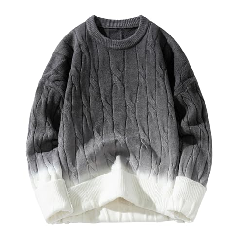 Men Gradient Color Sweater Loose Cable Knit Pullover Sweater Unisex Chunky Twist Jumper Tops