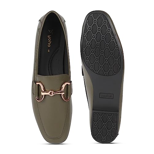 Image of YOHO Bliss Comfortable Slip On Formal Buckle Loafer for Women | Stylish Fashion Moccasins Range | Cushioned Footbed Finish | Flexible and Office Wear Shoe