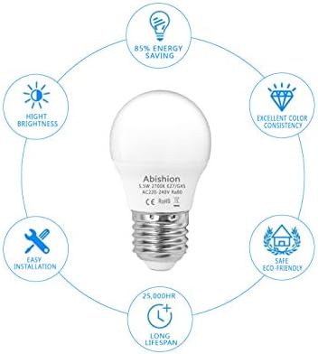 Abishion 5.5W E27 LED Bulbs,Warm White 2700K,Equivalent 40W Incandescent Bulb,RA80 470LM 180°Beam Angle,Non Dimmable G45 Small Edison Screw Golf Ball,Pack of 6.