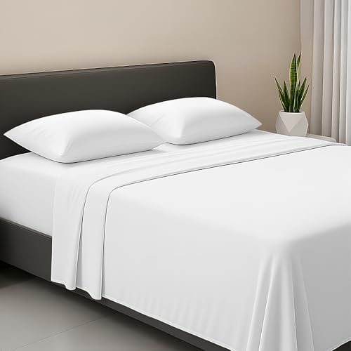 SGI bedding RV King Size White Soft Brushed Luxury Microfiber 4 Piece Sheet Set- Easy Care Super Soft & Breathable Cool 15 Deep Pocket Fade Wrinkle Stain Resistant