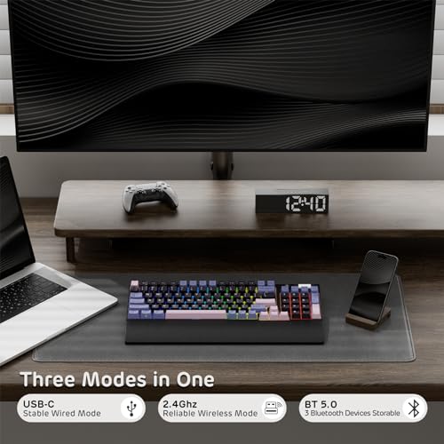 Image of RK ROYAL KLUDGE RK96 RGB Limited Ed, 90% 96 Keys Wireless 3-Mode BT5.0 /2.4G /USB-C Hot Swappable Mechanical Keyboard w /Wrist Rest, Volume Control, Software, Massive Battery, RK Pale Green Switch
