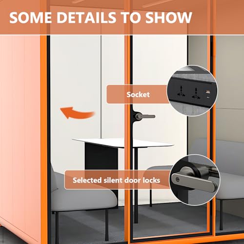 Cabina de sonido para oficina con privacidad acústica - Cabina insonorizada con estructura de placa de acero y marco naranja con esquinas curvas, tamaño 70.27×90.55 pulgadas miniatura 6