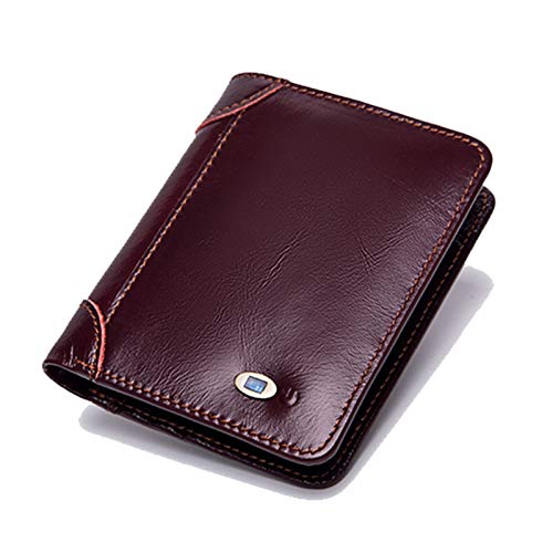 Preisvergleich Produktbild Serious Lamp Intelligente Brieftasche Anti-Diebstahl Retro-Leder Multifunktionale Business-Kurzbrieftaschen für Männer RFID-Blockierung Münzgeld Geldbörse Kartenhalter Mehrere Kartenschlitze,Wine red
