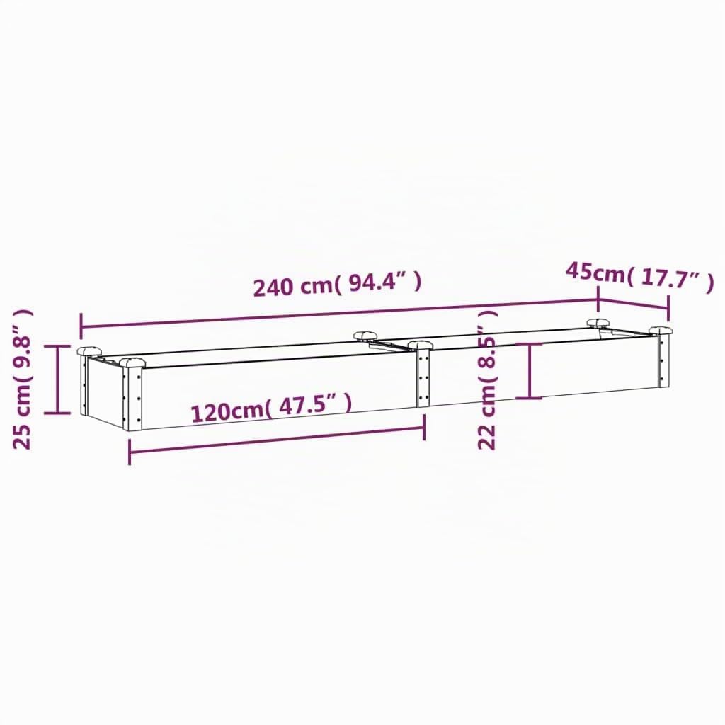 vidaXL Fioriera Rialzata da Giardino Fodera 240x45x25cm Massello Abete