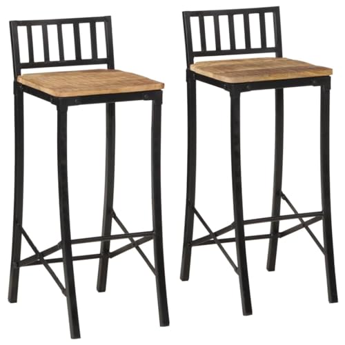 Vetnasa Taburetes Altos 2 uds Madera Maciza de Mango Rugosa Mobiliario, Sillas, Taburetes de Cocina Marrón 15,1 KG