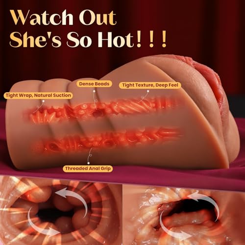 Image of Realistic Pocket Pussy for Men with Two Texture Fleshy Channels | BIG SHOCKED Male Masturbator with Extended Vagina & Anal Tunnel, TPE Soft Tight Wrap Stimulation Mens Light Sex Doll