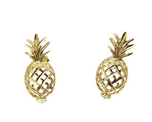 14K solid yellow gold Hawaiian diamond cut pineapple stud post earrings