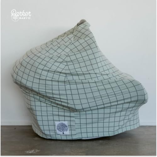 Image of Parker Baby 4 in 1 Car Seat Cover for Girls and Boys - Stretchy Carseat Canopy, Nursing Cover, Grocery Cart Cover, High Chair Cover - inchSage /Pewter inch