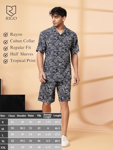 Image of Rigo Printed Co-Ord Set for Men's | Casual Shirt & Shorts Night Suit Set | Lounge-wear Nightdress Pajama Set for Men's | Night Wear, Beach Wear, Vacation Wear Outfit
